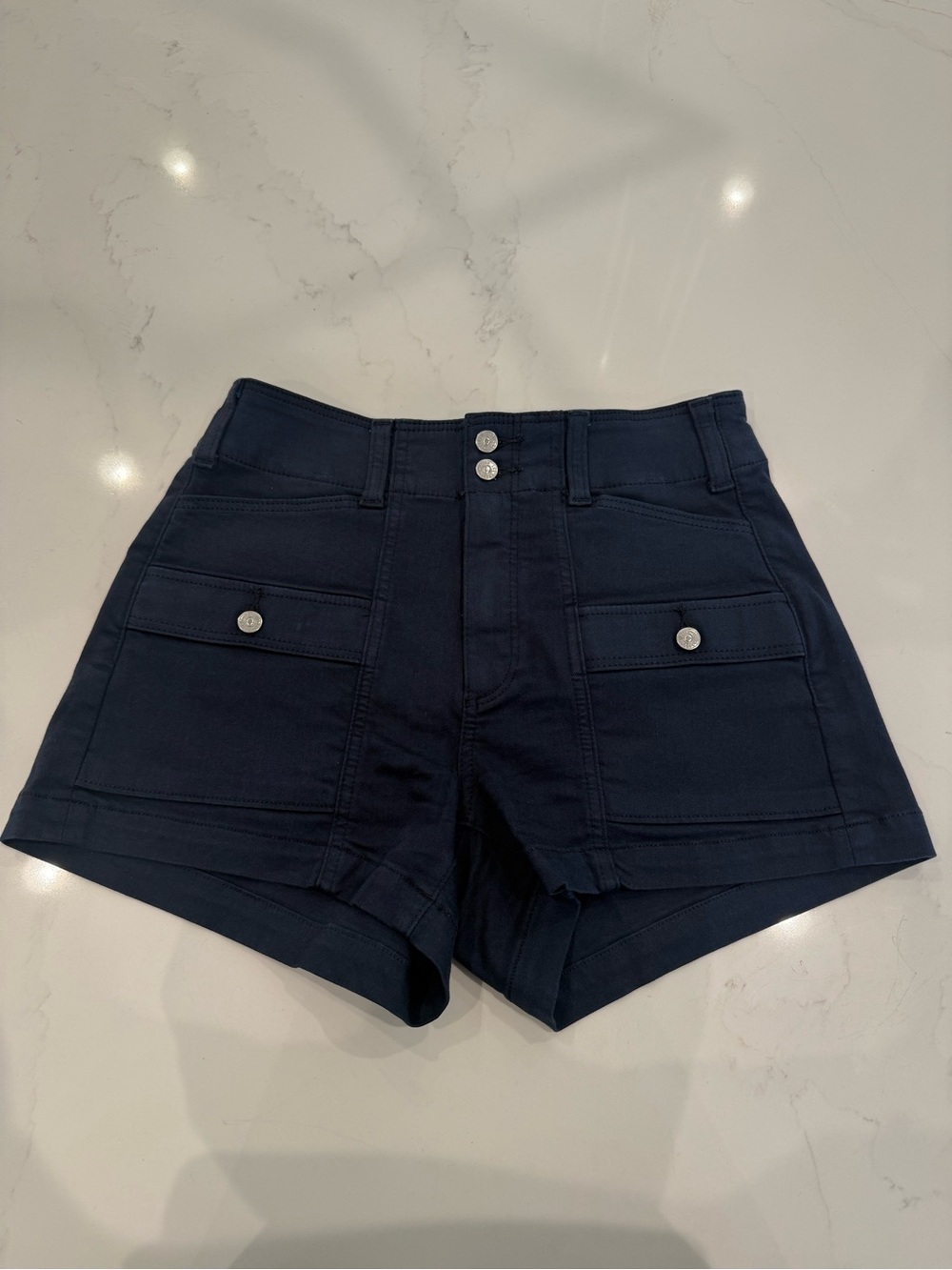 PAIGE Dark Navy High Waist Utility Shorts